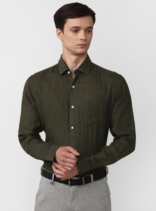 VAN HEUSEN Men Solid Regular Fit Linen Formal Shirt