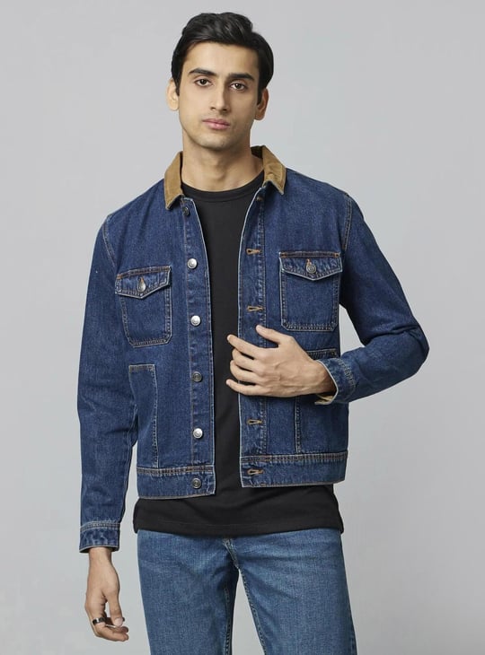 CELIO Men Stonewashed Denim Jacket Blue