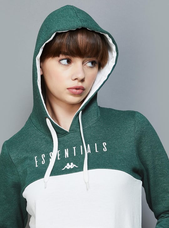 KAPPA Women Colourblocked Hooded Sports Sweatshirt Green