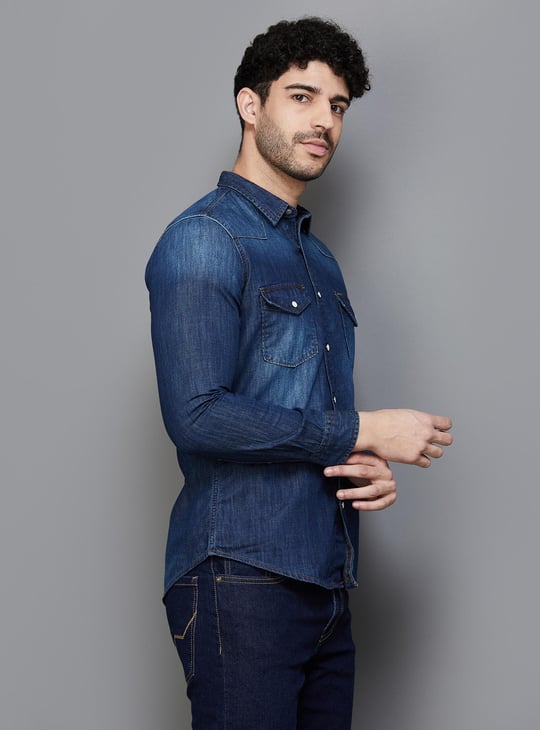 PEPE JEANS Men Washed Regular Fit Denim Shirt | Blue