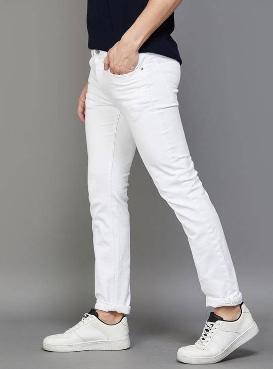 POLO Men Solid Skinny Fit Jeans White