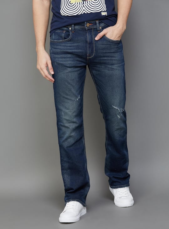 JACK JONES Men Stonewashed Bootcut Fit Jeans