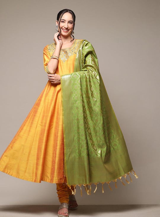 BIBA Women Embroidered Anarkali Kurta Set Yellow