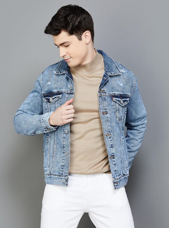 LEVI'S Men Distressed Denim Jacket Blue
