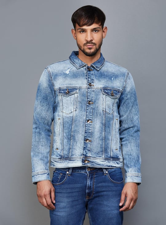 UNITED COLORS OF BENETTON Men Washed Denim Jacket Blue