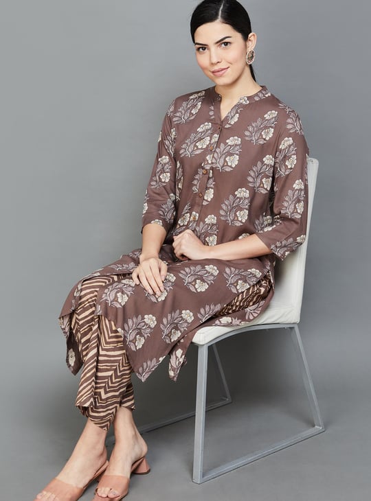 MELANGE Women Floral Printed Straight Kurta Set