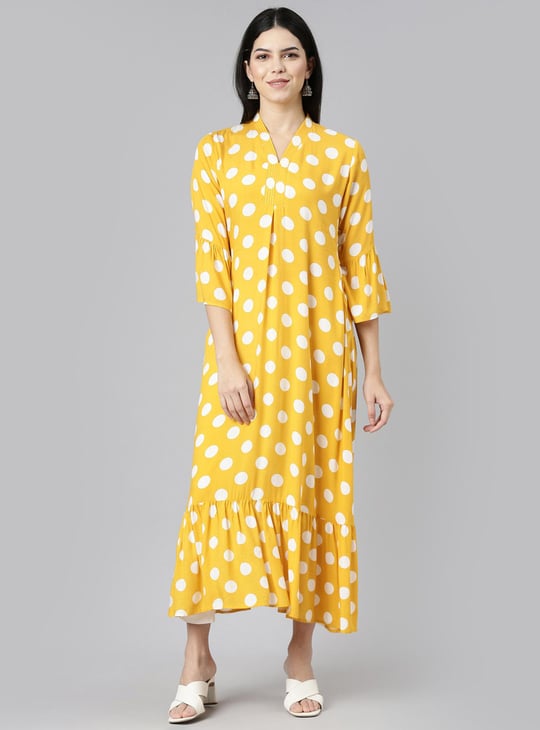 mustard yellow polka dot dress GalTyme Plus Size Women Mustard Yellow Polka Dot Print Tube Dress