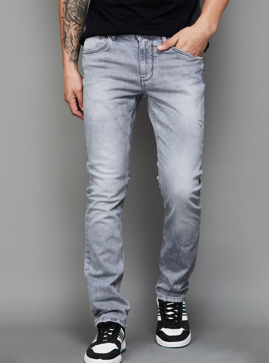 BEING HUMAN Men Acidwashed Slim Straight Jeans