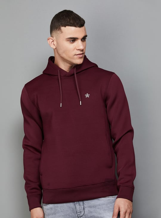 CELIO Men Solid Hooded Sweatshirt Red