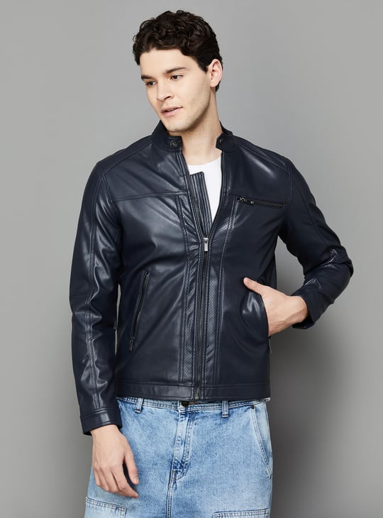 CELIO Men Solid Biker Jacket