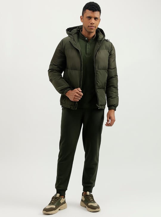 Hooded Puffer Mens Olive Green Puffer Jacket UNITED COLORS OF
