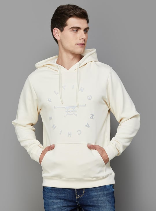 FLYING MACHINE Men Logo Applique Hooded Sweatshirt | Off White