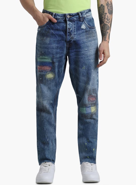 JACK JONES Men Stonewashed Anti-Fit Jeans Blue