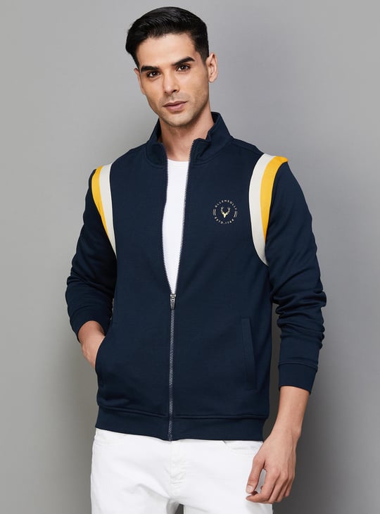 ALLEN SOLLY Men Solid Zipped Sweatshirt