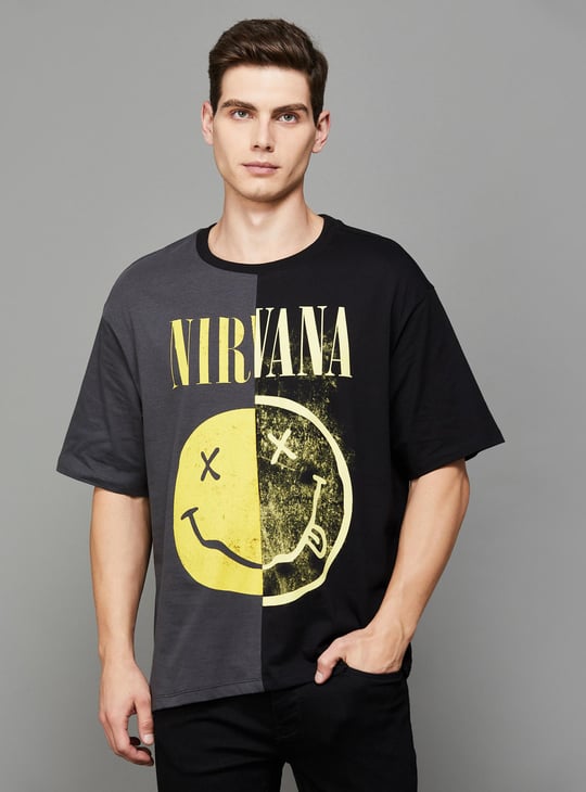 FREE AUTHORITY Men Nirvana Printed Oversized Fit T-shirt