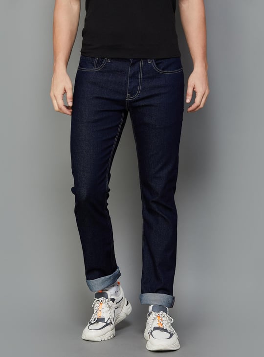 BEING HUMAN Men Solid Slim Straight Dark Jeans