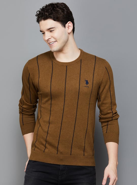 US POLO Men Striped Crew Neck Sweater