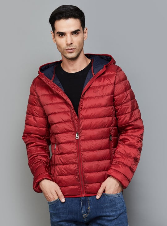 LEVI'S Men Solid Hooded Padded Jacket Red