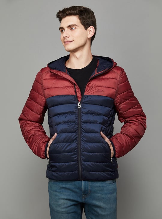 LEVI'S Men Colourblocked Hooded Puffer Jacket Red