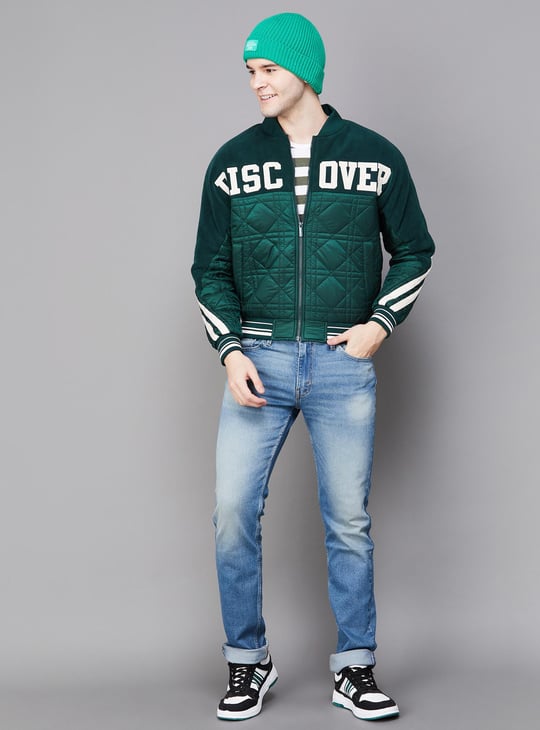 UNITED COLORS OF BENETTON Men Quilted Varsity Jacket | Green UNITED COLORS OF BENETTON Men Quilted Varsity Jacket | Green