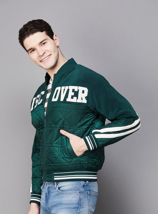 UNITED COLORS OF BENETTON Men Quilted Varsity Jacket | Green UNITED COLORS OF BENETTON Men Quilted Varsity Jacket | Green
