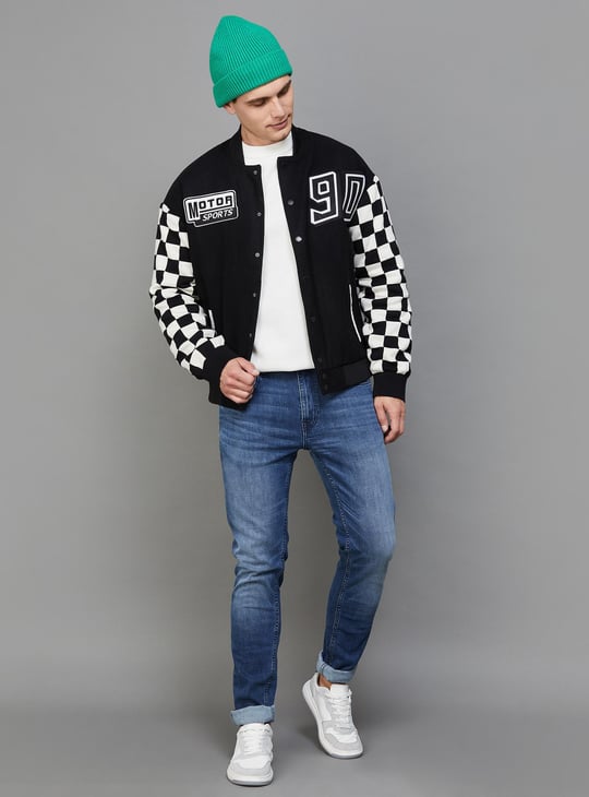JACK & JONES Men Colourblocked Varsity Jacket | Black