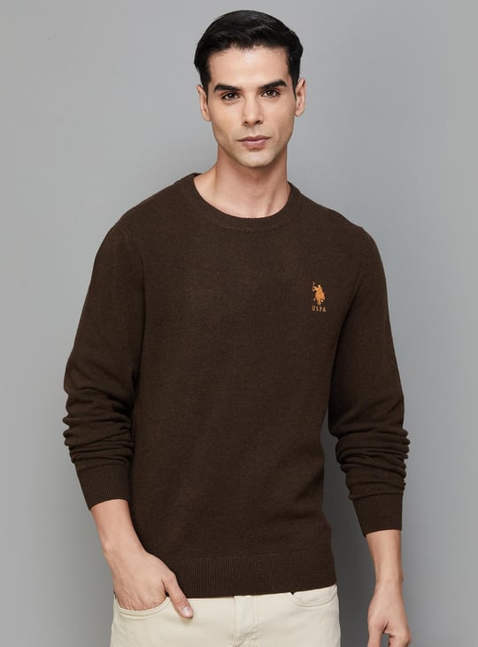 POLO Men Solid Sweater Brown