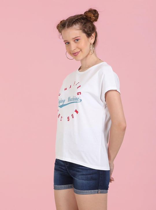 FLYING MACHINE Women Typographic Printed T shirt