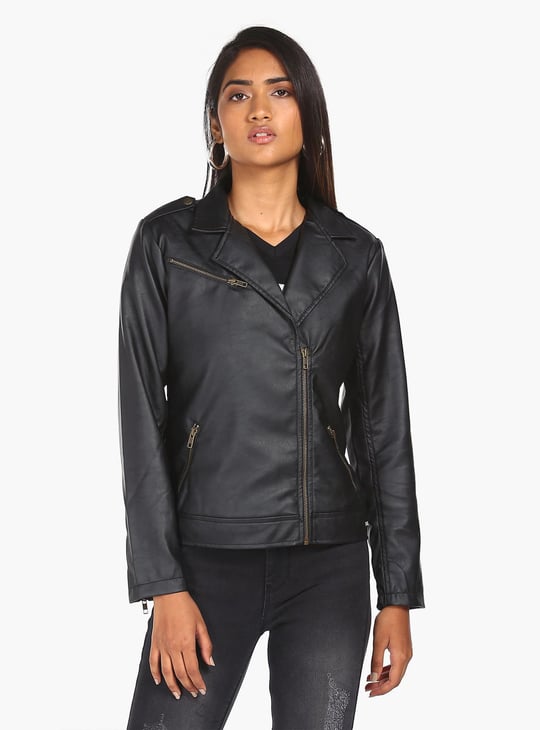 FLYING MACHINE Women Solid Biker Jacket