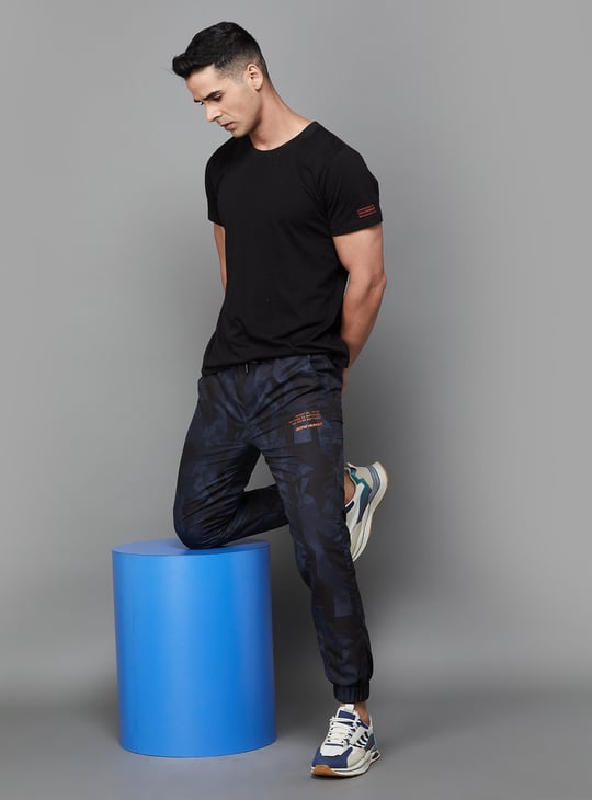 BEING HUMAN Men Geometric Print Joggers Black