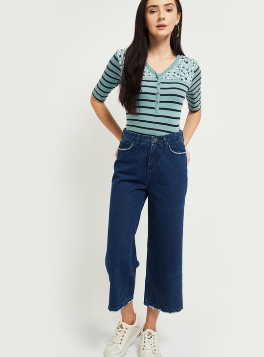 MAX Women Striped V-neck Top