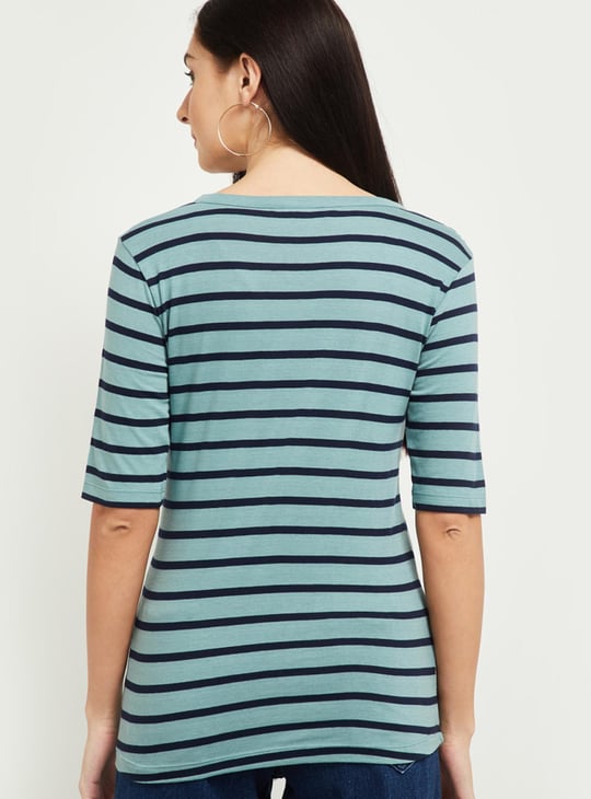 MAX Women Striped V-neck Top