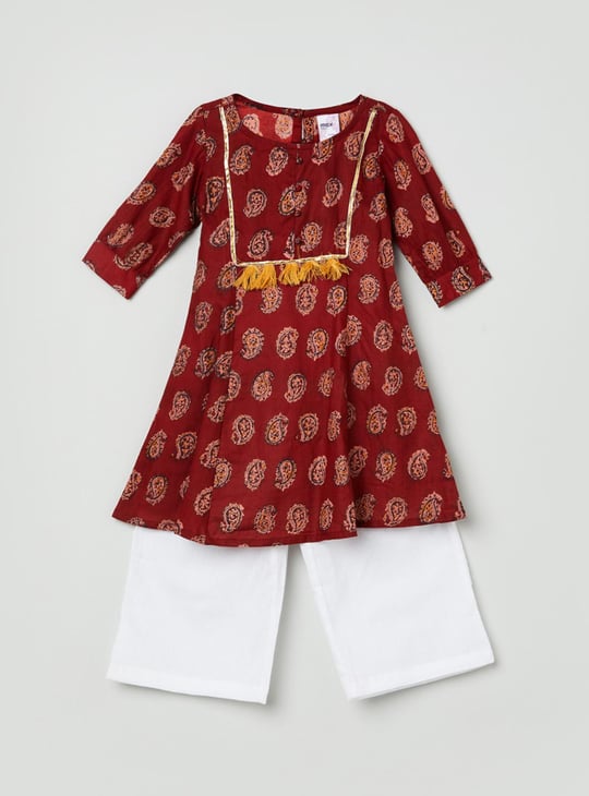 Girls Printed A-Line Kurta with Palazzo Pants