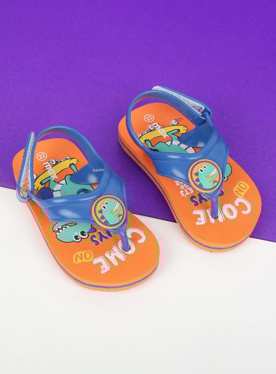 Boys Dinosaur Printed Sling Back Slippers Orange Printed
