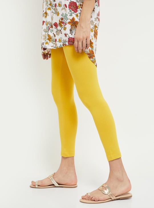 Yellow Go Colors Ankle Leggings GO COLORS Legging Women'S Lycra