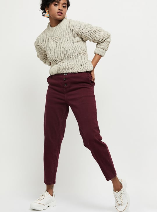 Women Textured High-Neck Pullover Sweater