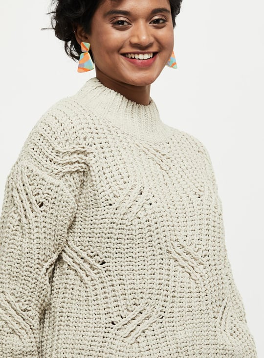 Women Textured High-Neck Pullover Sweater