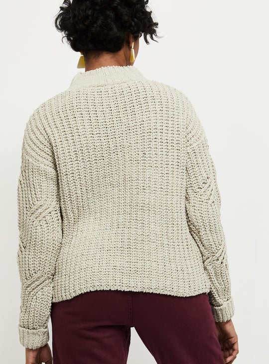 Women Textured High-Neck Pullover Sweater