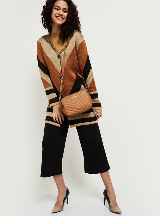 MAX Women Colourblocked Hooded Longline Sweater