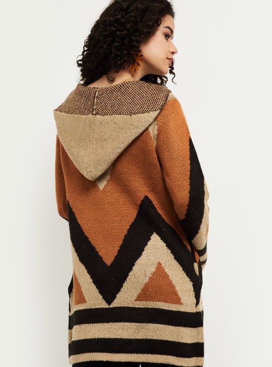 MAX Women Colourblocked Hooded Longline Sweater