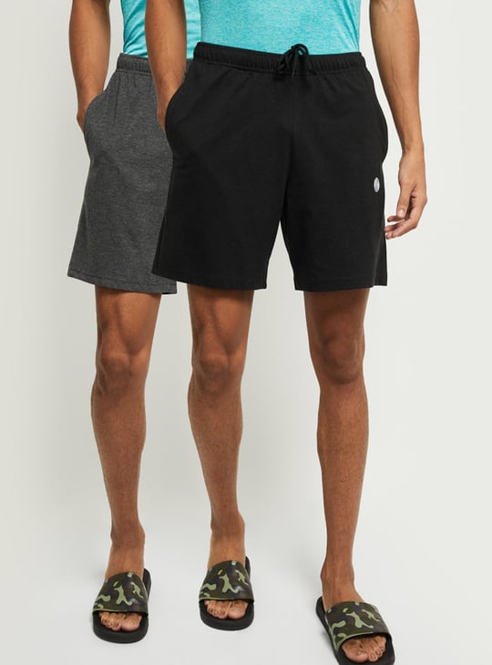 Men Solid Drawstring Waist Lounge Shorts- Pack of 2