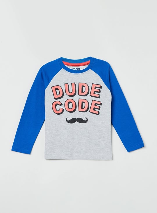 Boys Typographic Print Raglan Sleeves Crew Neck T-shirt 