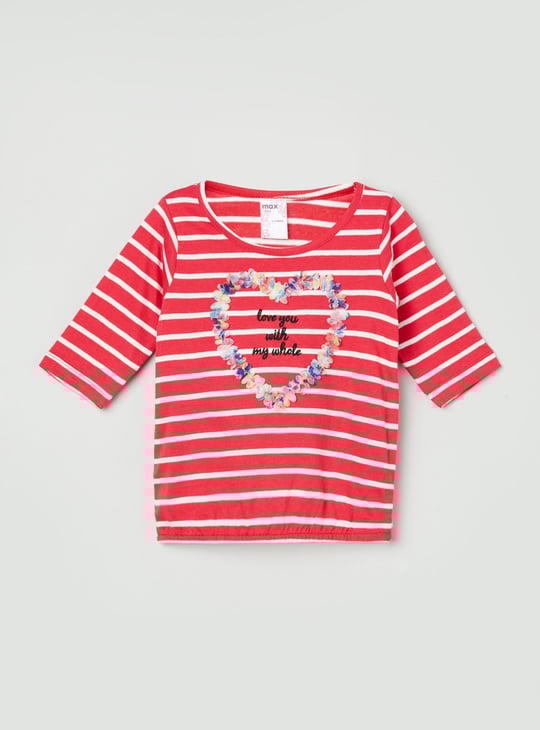 Girls Striped Round Neck T-shirt