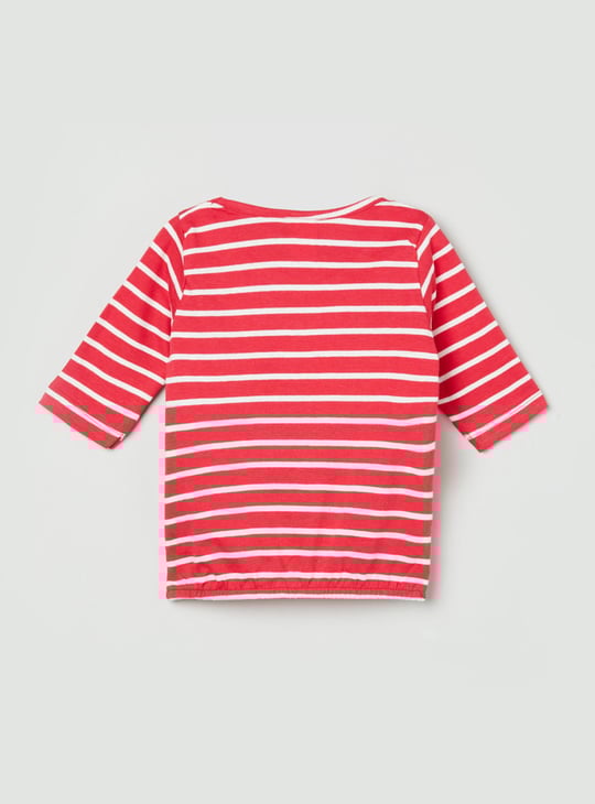 Girls Striped Round Neck T-shirt