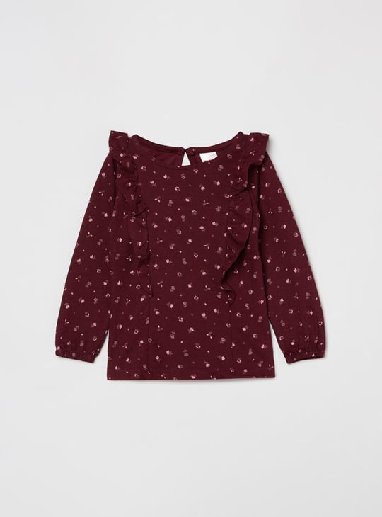 MAX Girls Printed Ruffled Knit Top