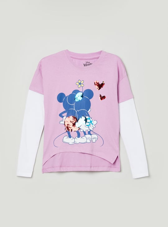 Girls Sequin Embellished Round Neck T-shirt 