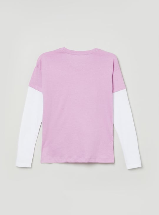 Girls Sequin Embellished Round Neck T-shirt 