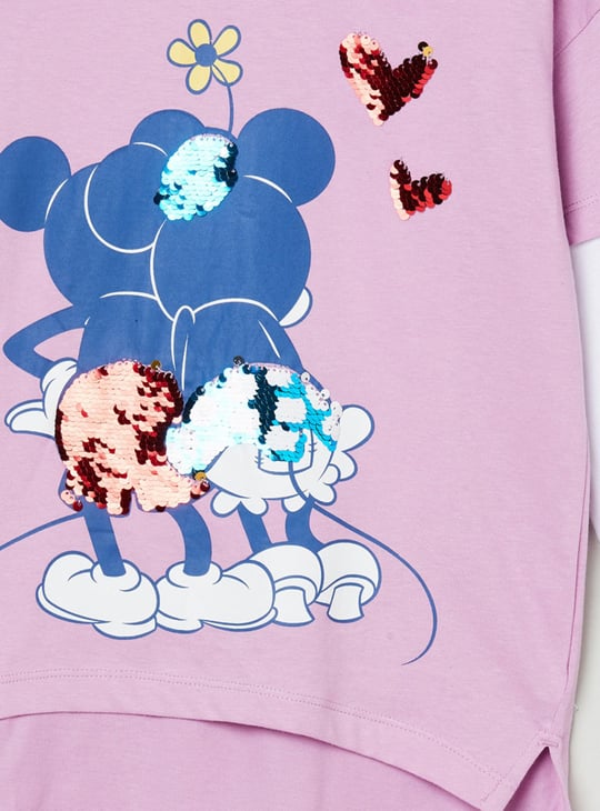 Girls Sequin Embellished Round Neck T-shirt 