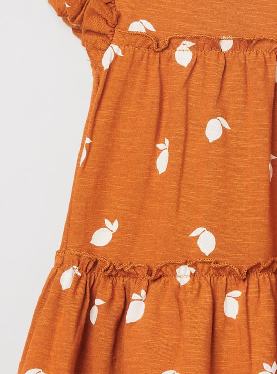 Girls Printed Round Neck A-Line Dress 