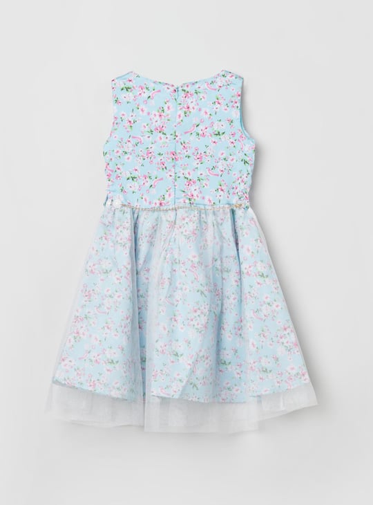 Girls Floral Print Fit and Flare Dress